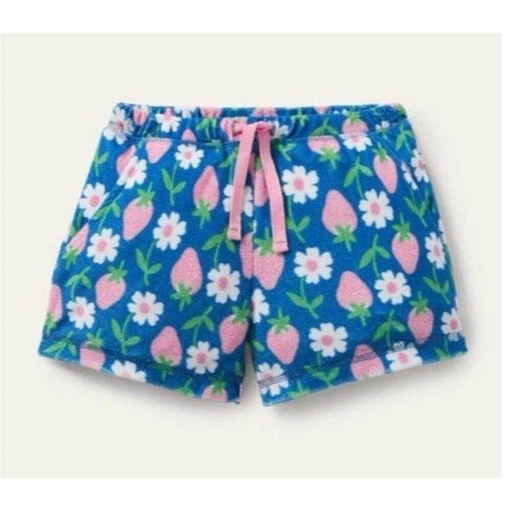 MINI BODEN Strawberry Towelling Terry Cloth Shorts, Size 8 Y